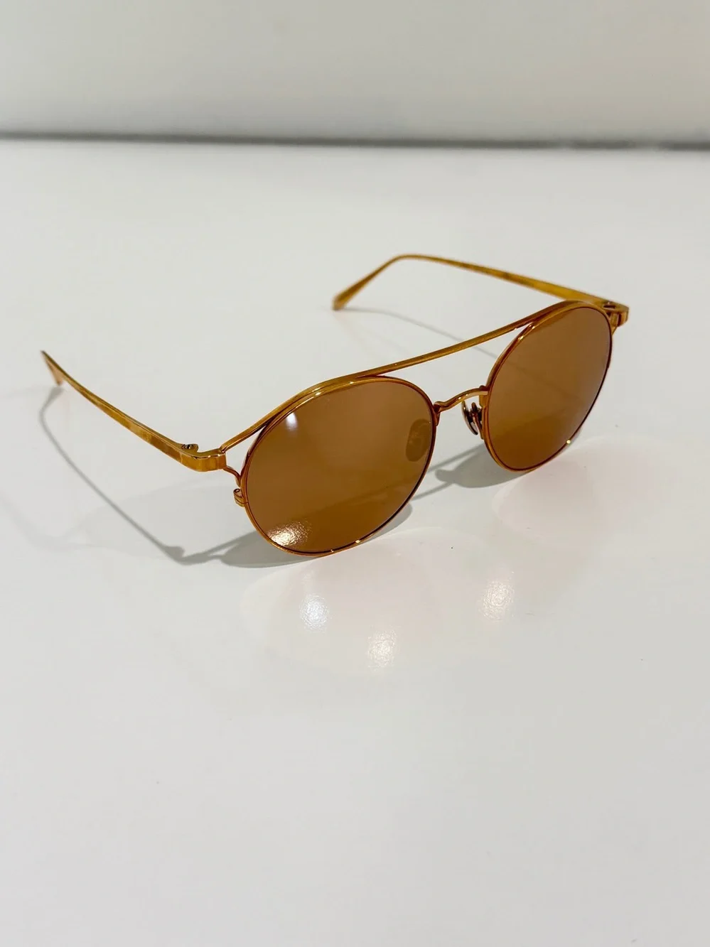 Linda Farrow LFL825 C3 Rayan Oval Aviator Rose Gold Titanium Sunglasses NWT